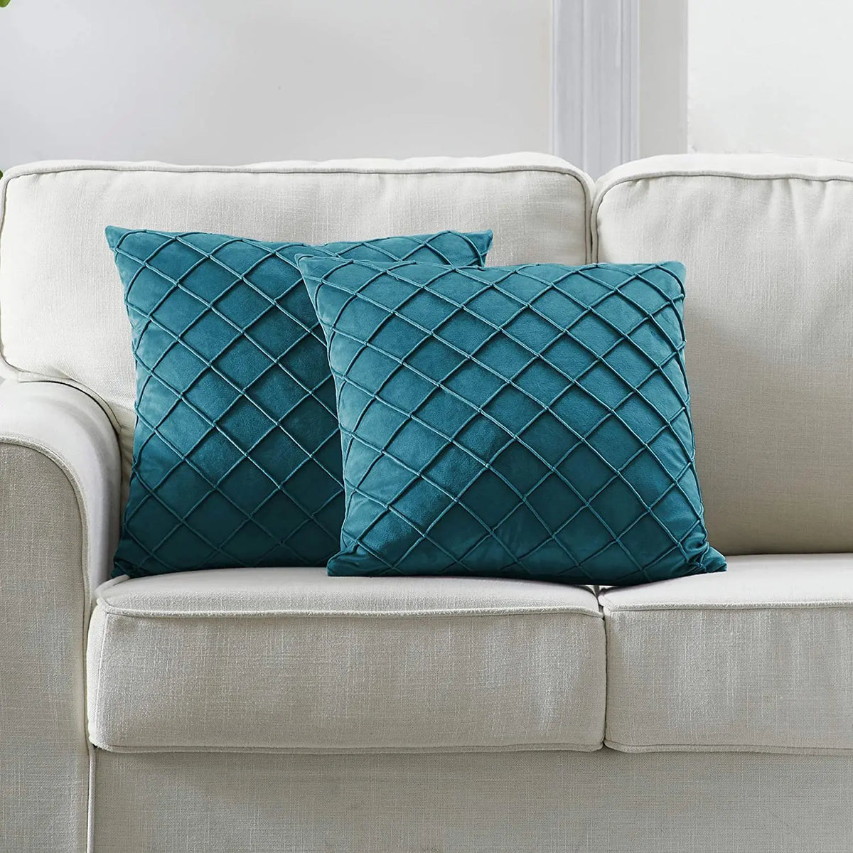 coussin carré velours bleu marine rose motif géométrique 45x45cm machine wash sofa decoration decor