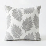 housse coussin brodée motif feuilles moderne coton polyester vert jaune bleu gris 45x45cm