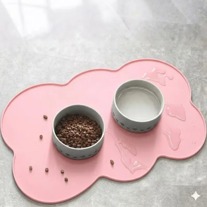 tapis nourriture animal nuage rose clair moderne assiette jaune