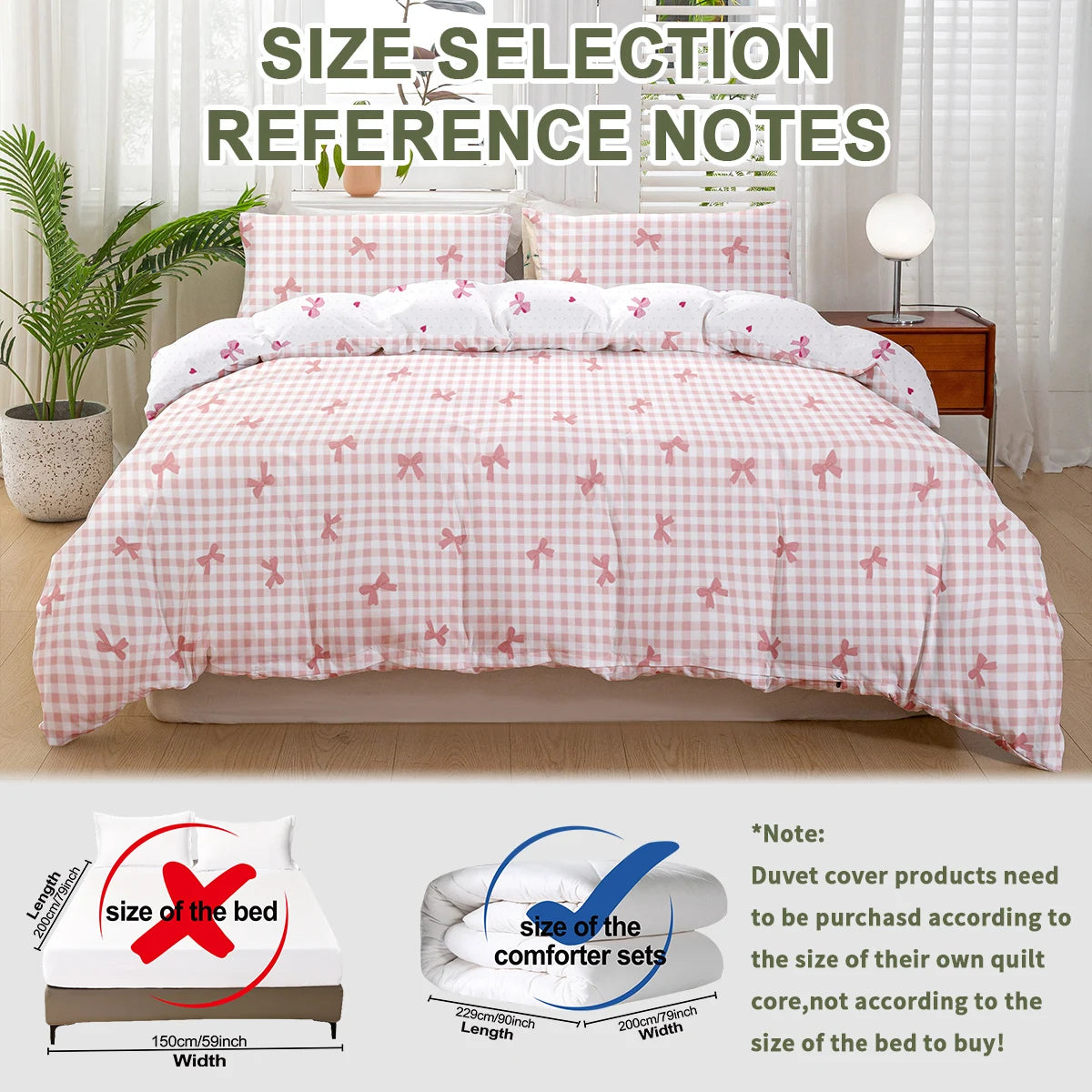 housse couette carreaux nœuds rose blanc moderne literie polyester douce 135x200cm 150x200cm 160x220cm