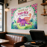 tapisserie murale dino dinosaures fleurs chambre enfant illustration colorée moderne polyester multicolore
