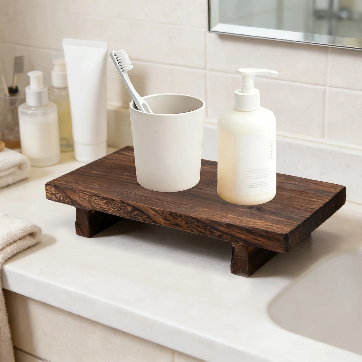 plateau bois marron foncé grain naturel minimaliste rustique sans fixation 23cm 9inches 4cm