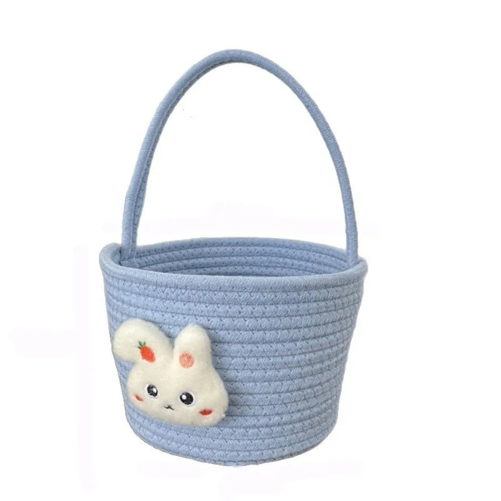 panier tissé rose bleu jaune motif lapin réutilisable multiforme enfantin décoration maison jouets cadeaux