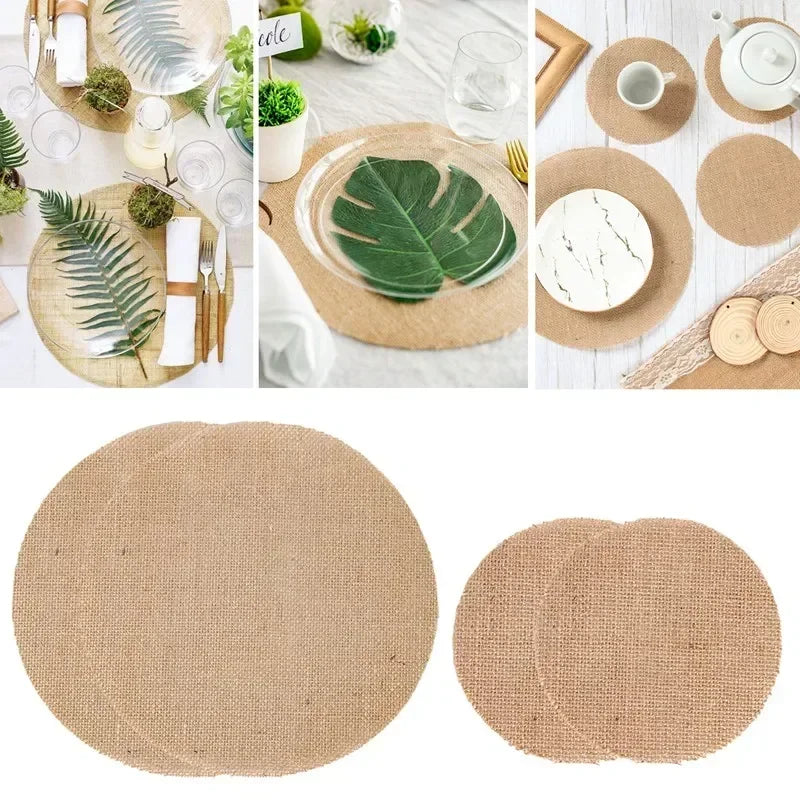 serviettes table toile jute beige rustique respectueuses l'environnement assiettes tasses théière decoration table