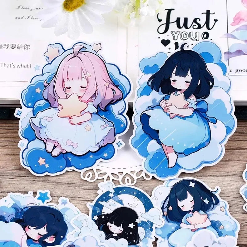 autocollants dessin animé nuages étoiles lune bleu rose blanc noir enfants decoration chambre stickers