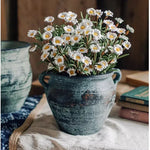 pots céramique vintage gris bleu texture usée rustique plantes balcon