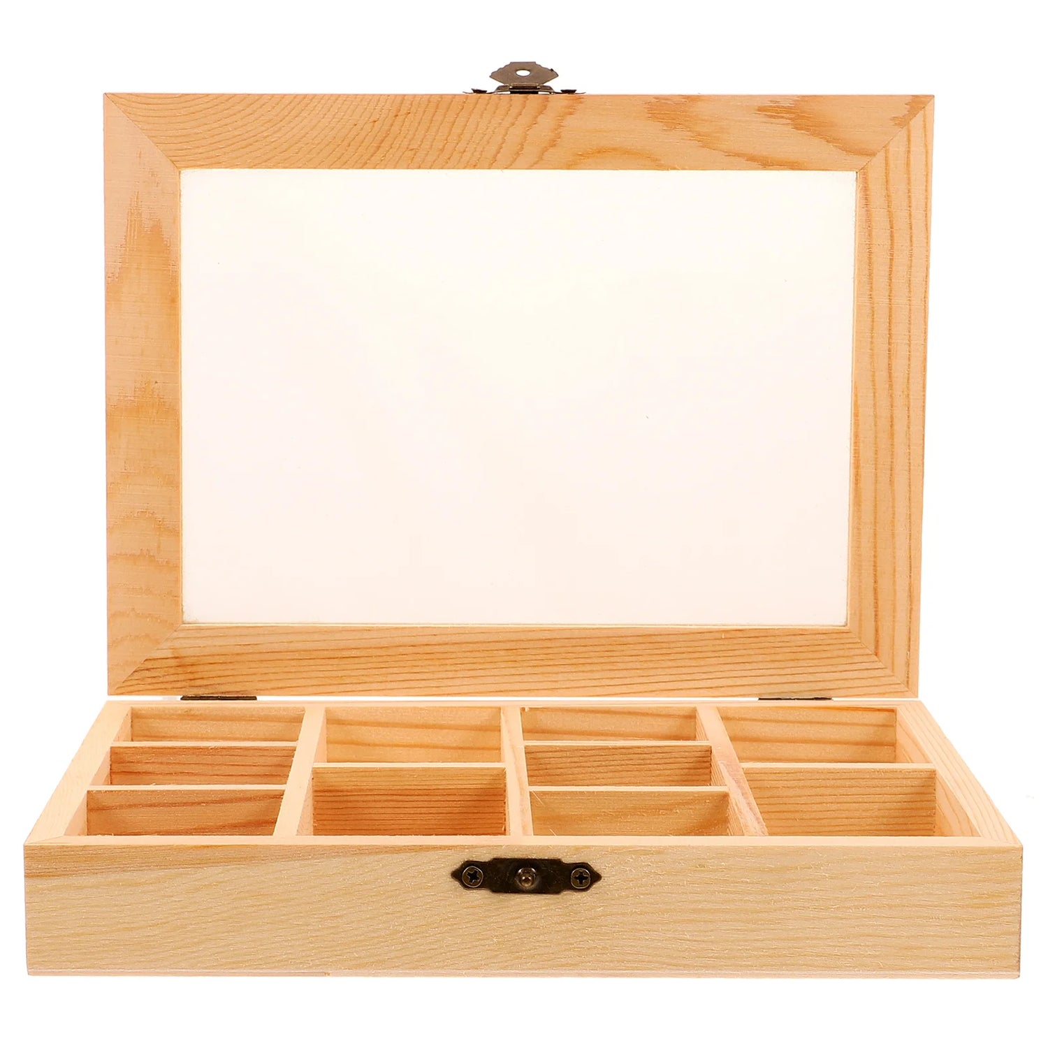 Boîte à bijoux en bois vierge rouge avec couvercle transparent