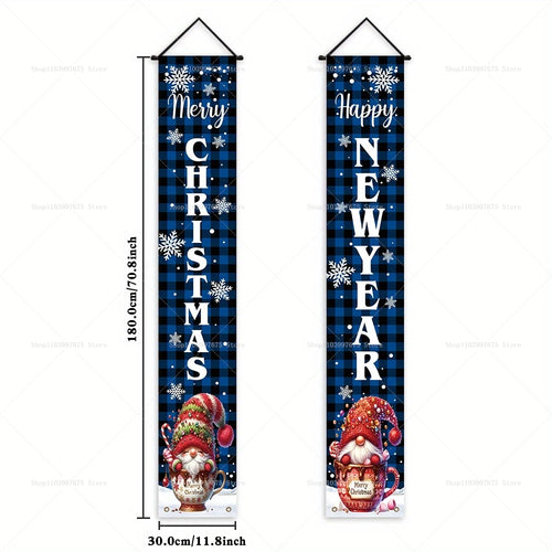 décoration saisonnière bannière porte flocons neige carreaux bois bleu blanc enfants festiveextérieurintérieur