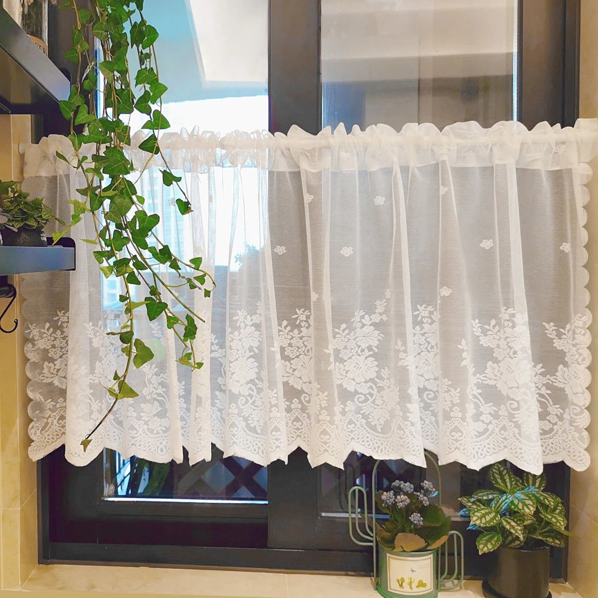 rideau blanc transparent brodé fleurs classique polyester fenêtre 100 45cm 145 45cm 145 60cm