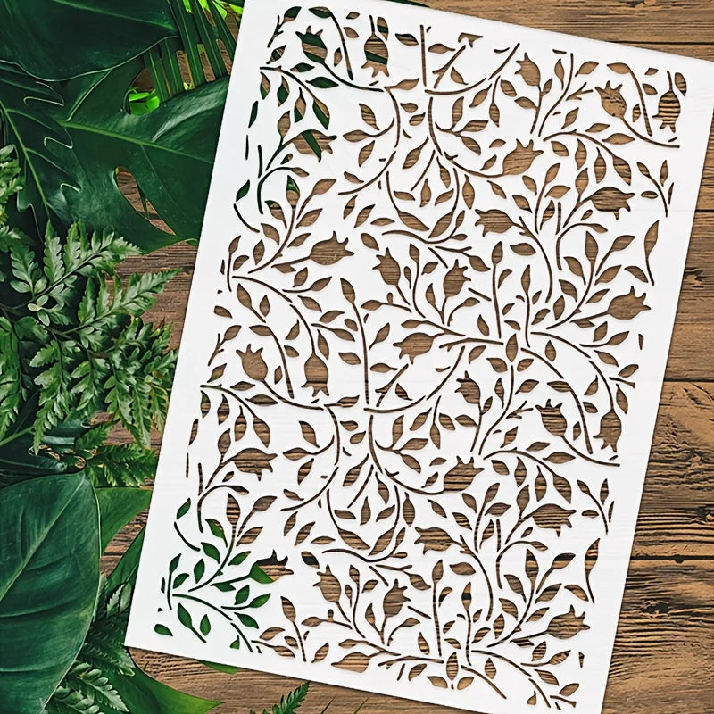 stencils diy opaques feuilles branches floral artisanal blanc vert clair brun clair a4 peinture