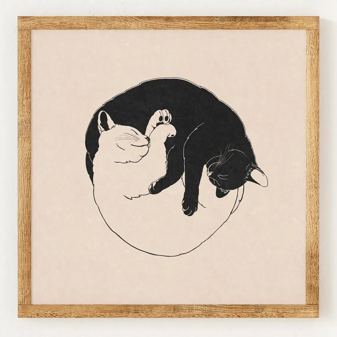 tableau illustration chats cercle vintage minimaliste beige noir blanc decoration murale opaque bohème years70