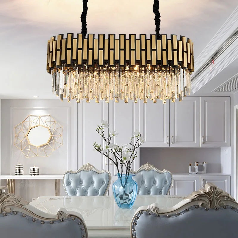 lustre moderne doré noir cristaux géométriques salon chambre led dimmable echangement cable