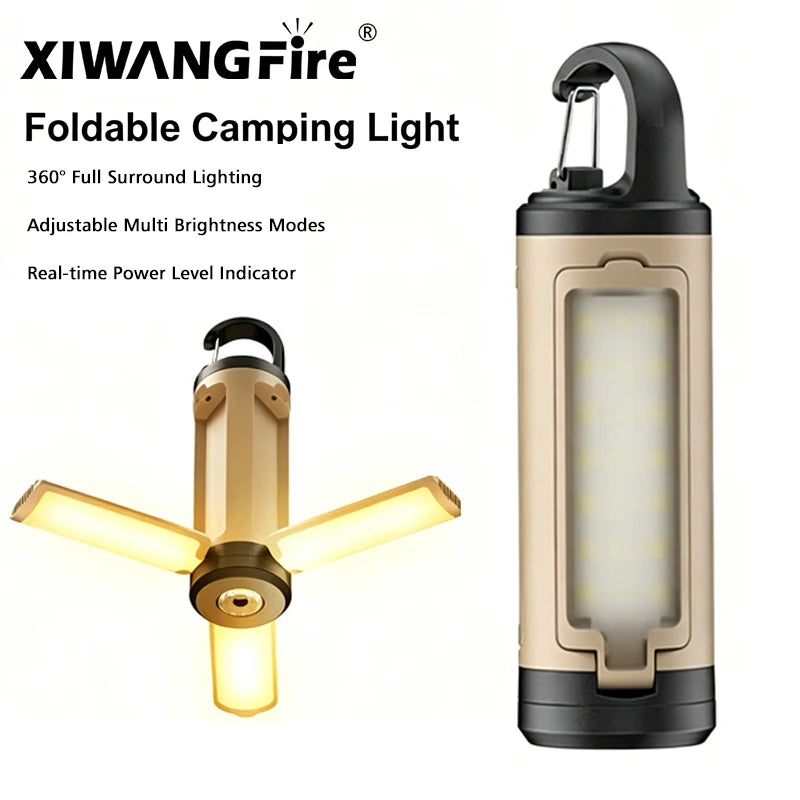 lampe camping pliable led moderne beige noir argenté crochet rechargeable usb
