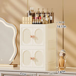 boîte rangement cosmétique tiroirs plastique moderne beige clair panneaux verticaux transparents organisation salon chambre