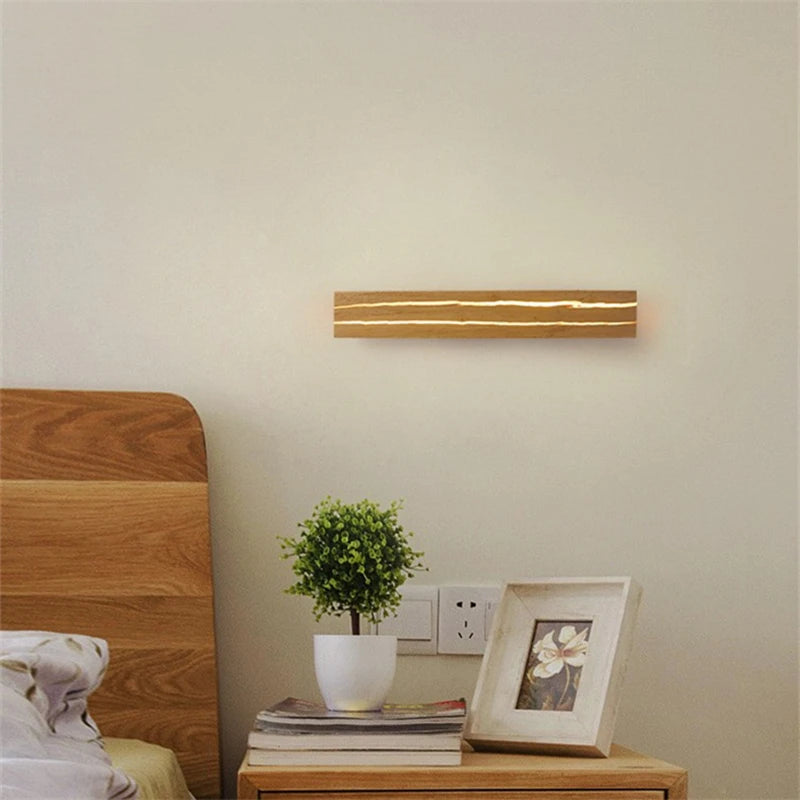 lampe murale led bois moderne minimaliste chaleureuse éclairage intérieur 30cm 50cmversible lumière chaude