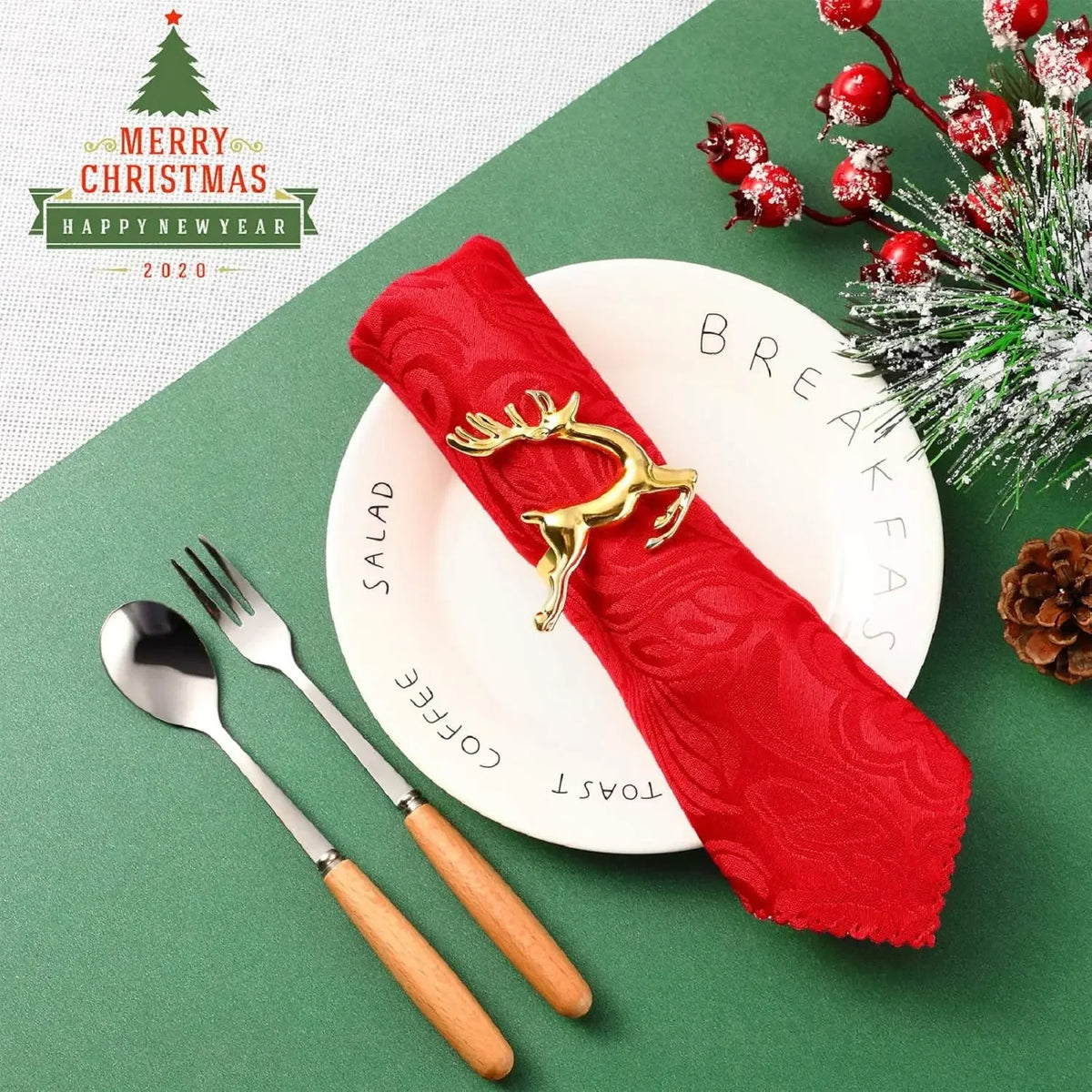 anneaux serviettes rennes or moderne decoration noel festive table opacité six pcs