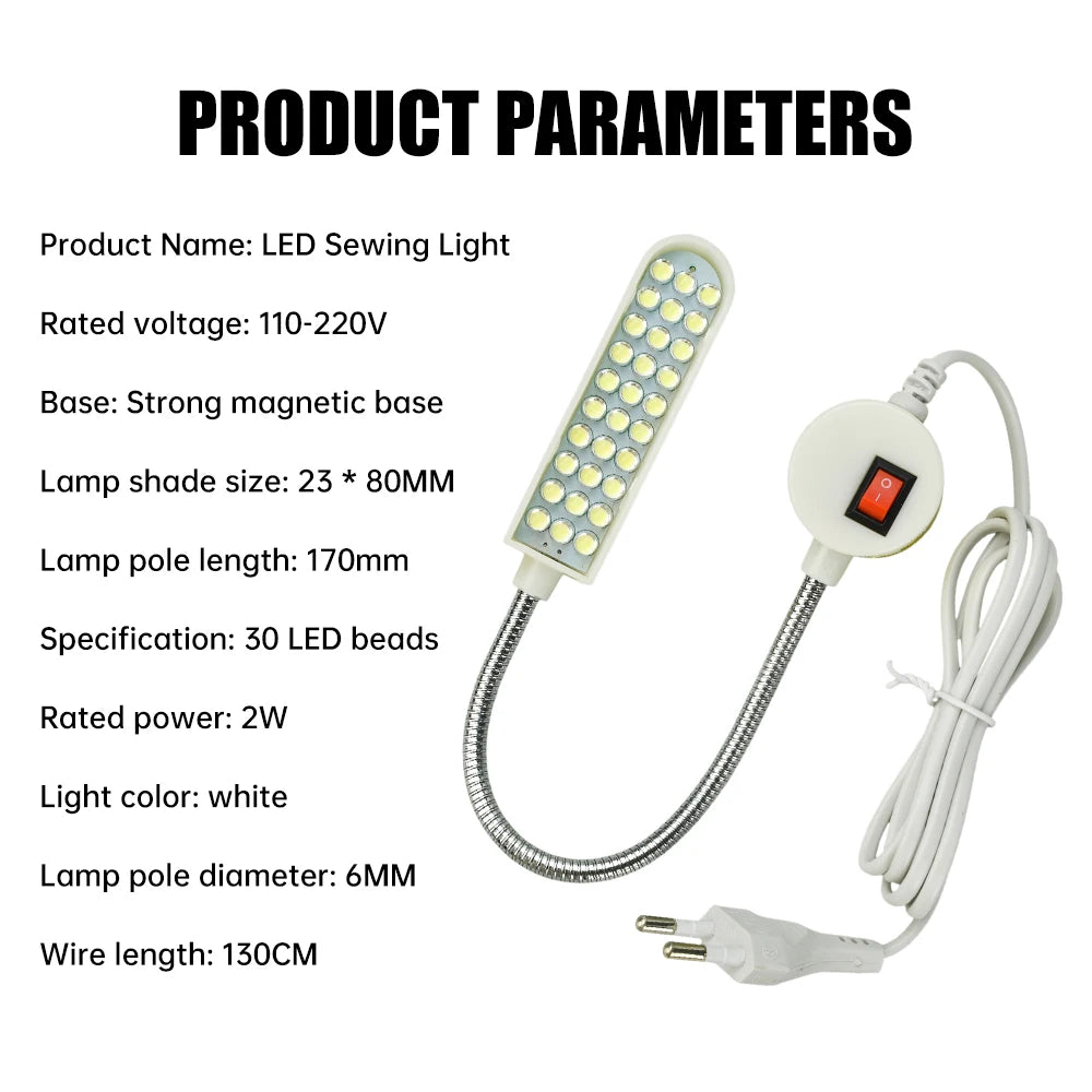 lampe led machine coudre blanc diodes moderne flexible base magnétique interrupteur rotatif