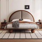 lit moderne 180x200cm bois brun clair tissu beige oreiller couverture draps chambre coucher
