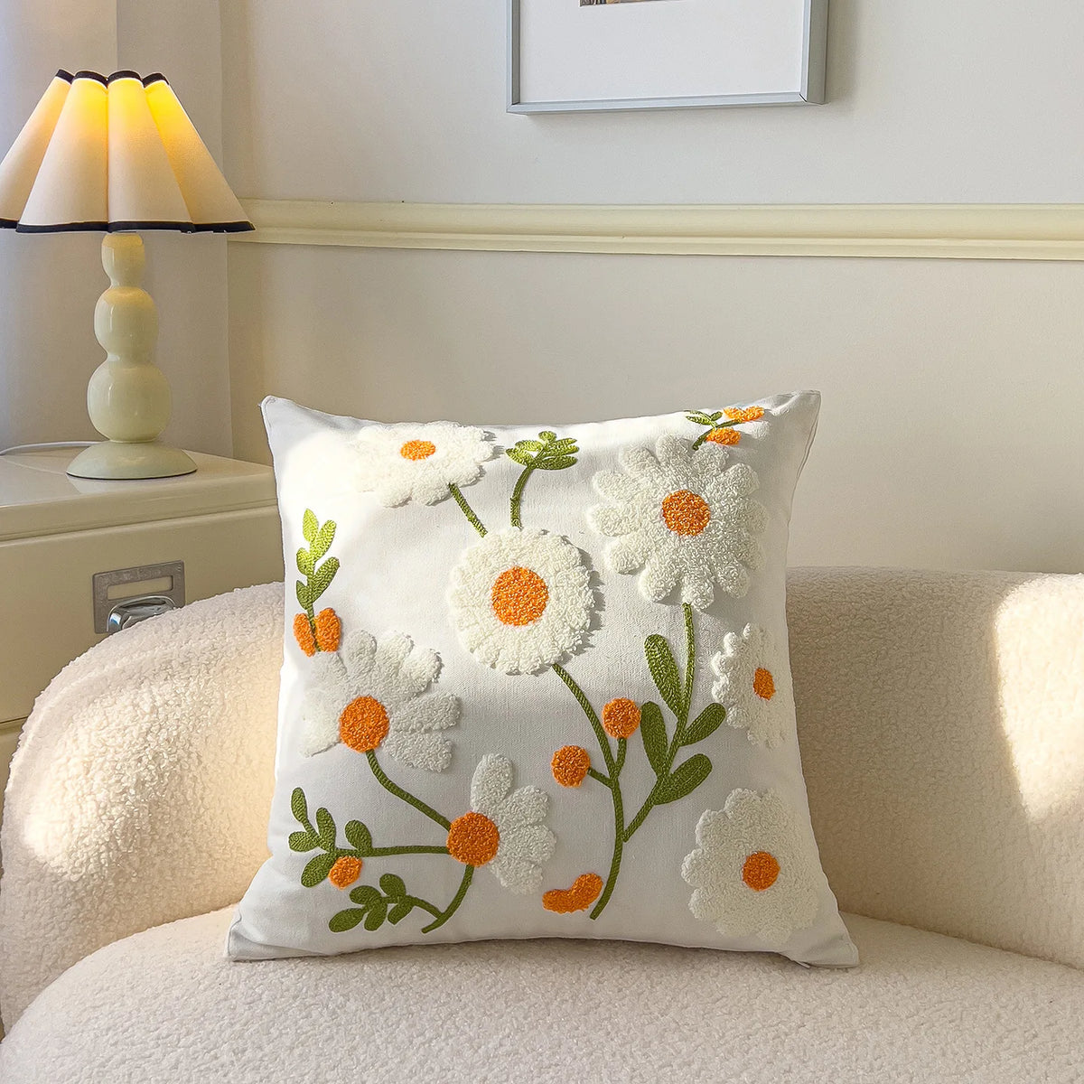 taies d'oreiller brodées motifs floraux coton polyester 45x45cm couleurs variées décoration intérieure coussins décoratifs