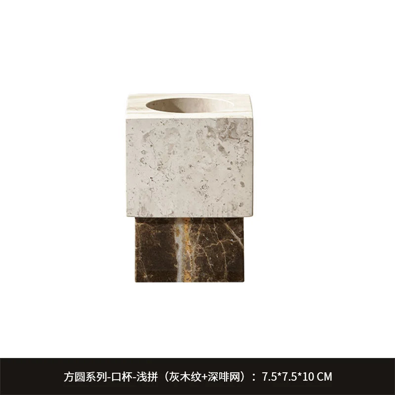ensemble salle bain marbre moderne bouteille savon porte savon plateau vert marron noir blanc