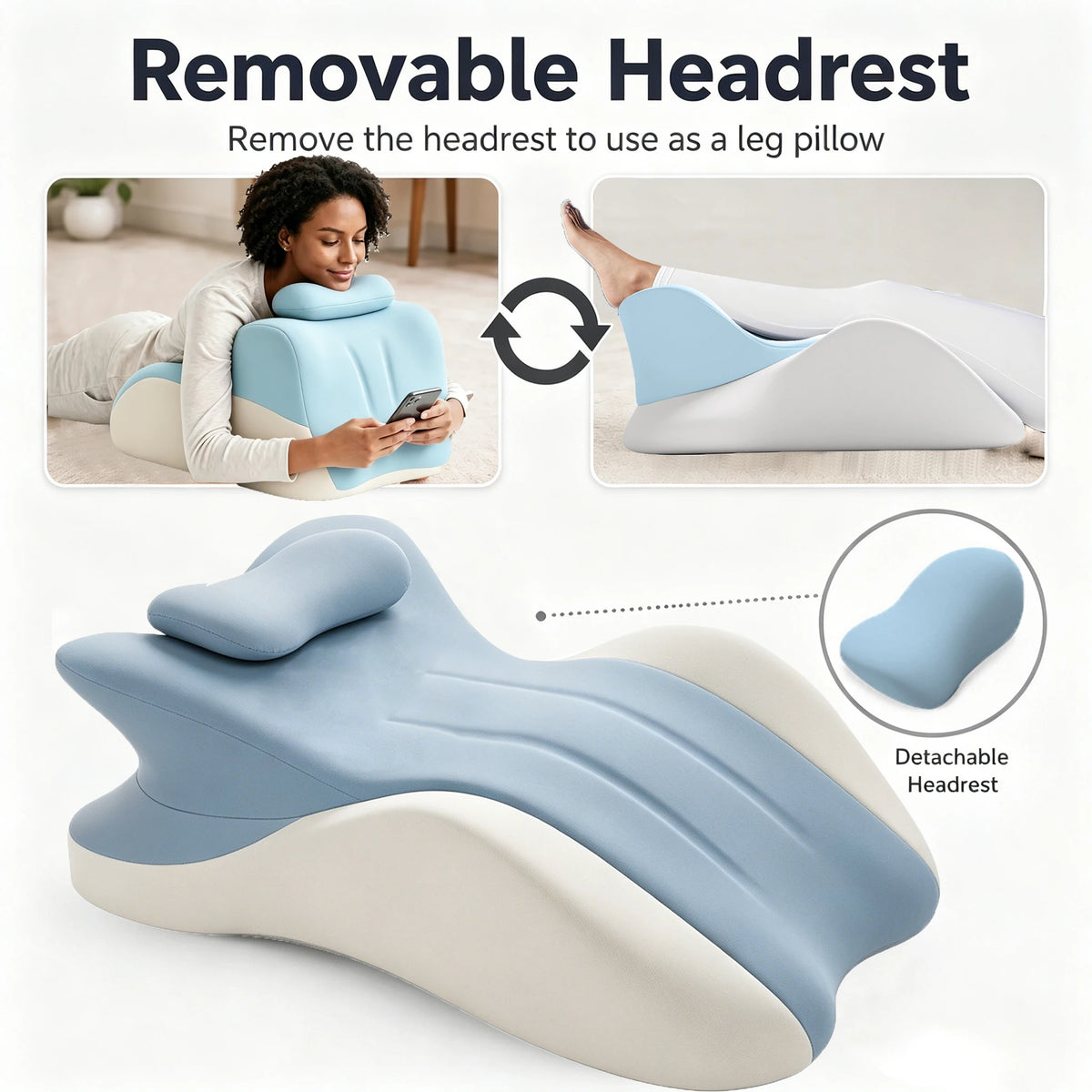 coussin ergonomique bleu gris coussin tête détachable memory foam antidérapant moderne doux adultes lit