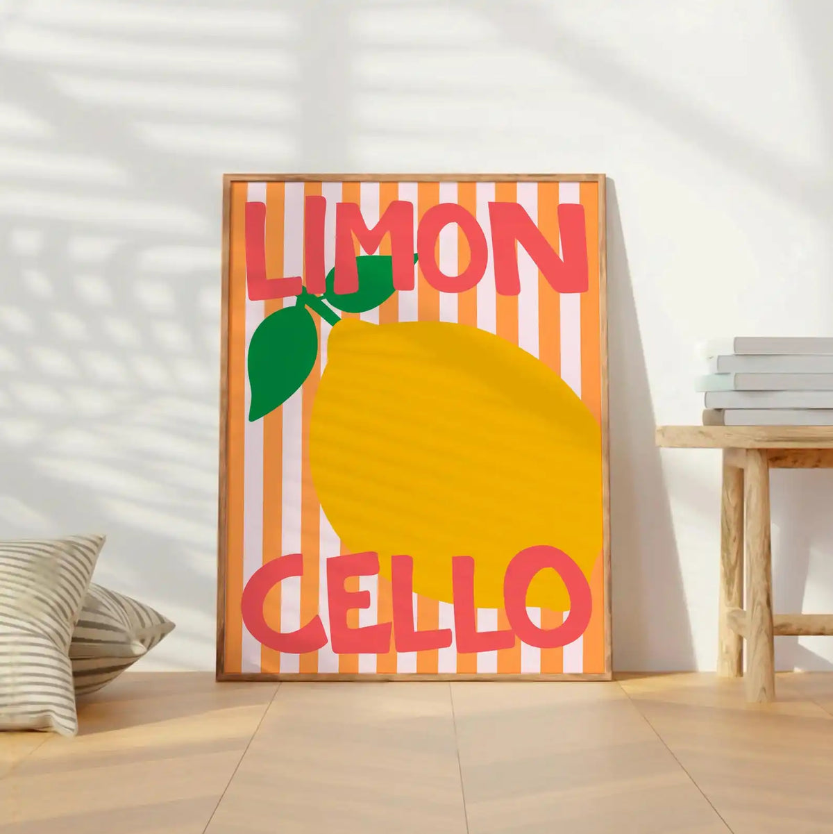 affiche pop art citron stylisé rayures horizontales couleur or verte chambre salon sans cadre