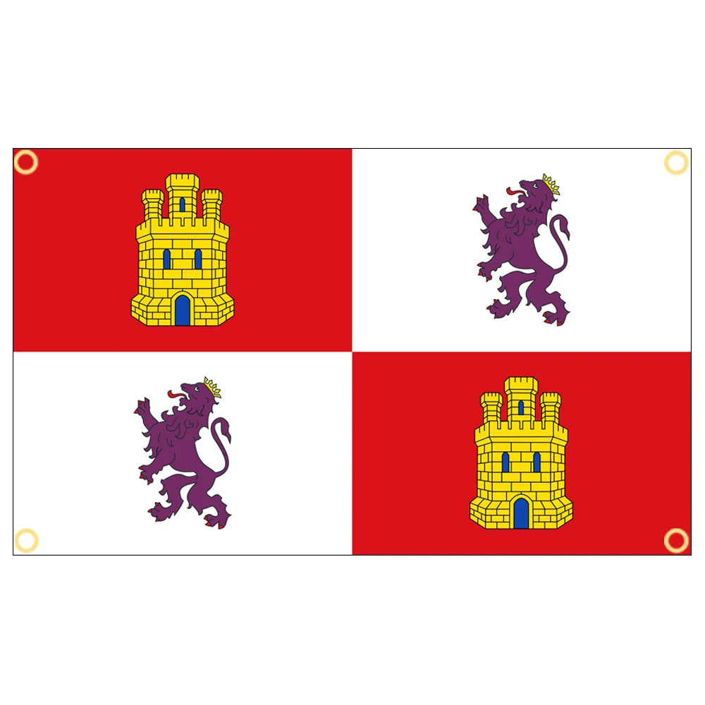 drapeau castille léon rouge blanc jaune violet armoiries lions tours super tex polyester opacité