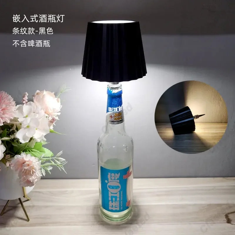 lampe table moderne bleu noir blanc rayures verticales abat jour base rechargeable led 5w
