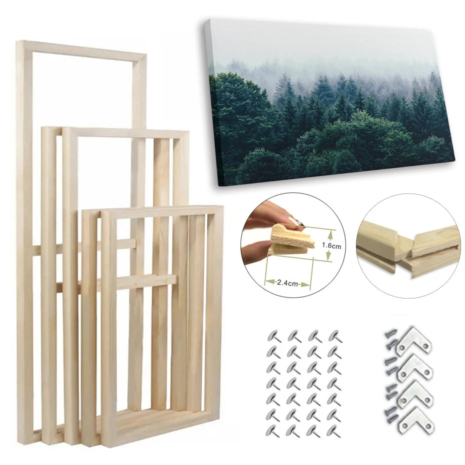 kit cadre bois peinture huile toile art mural moderne naturel accessoires clous