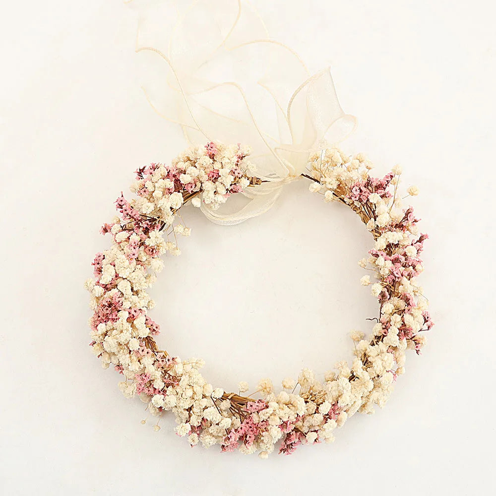 couronne fleurs séchées rose blanche romantique décoration intérieure mariage anniversaire baby shower