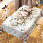 nappe table fleurs roses feuilles vertes blanc classique réutilisable polyester maison printemps