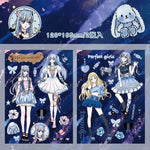 autocollants manga personnages textes confettis bleu violet noir blanc opaques scrapbooking álbum journal intime
