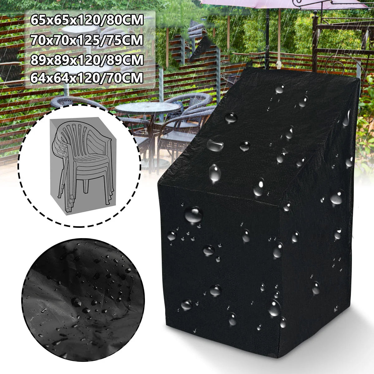 housse protection chaise noire moderne coton polyester cordons serrage sac rangement poignées rembourréespaque