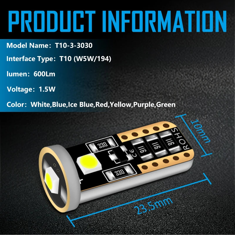 ampoules led t10 w5w blanc bleu rouge violet vert super lumineuses modernes haute qualité