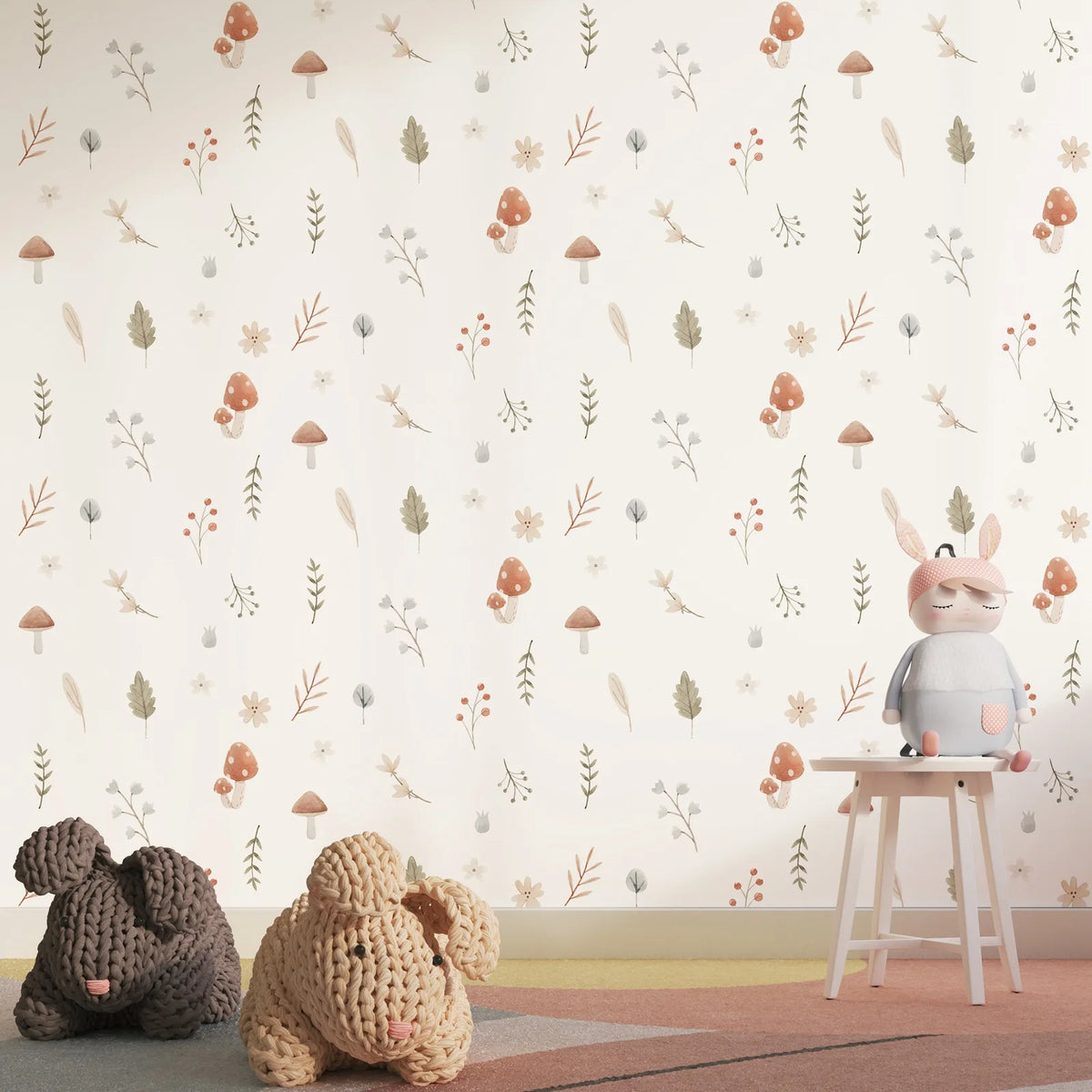 Papier peint adhésif non tissé blanc motifs feuilles pour chambre de fille