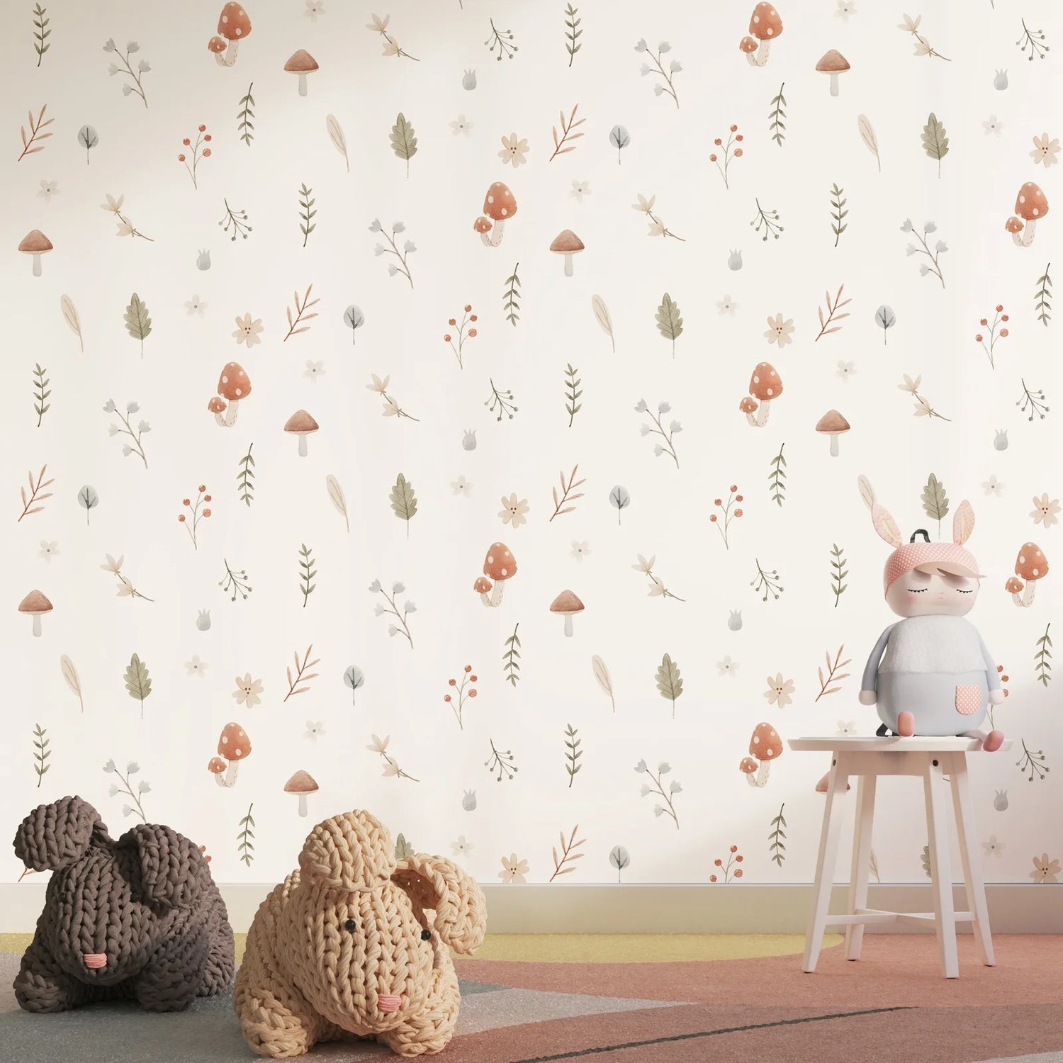 Papier peint adhésif non tissé blanc motifs feuilles pour chambre de fille