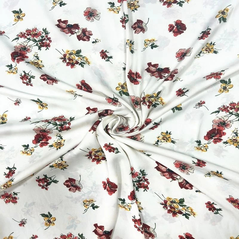 tissu imprimé floral blanc motifs colorés classique polyester 150cm large frais léger
