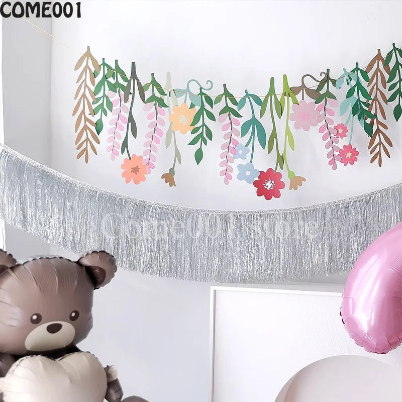 guirlande festive fleurs multicolores anniversaire mariage décoration papier texturé moderne