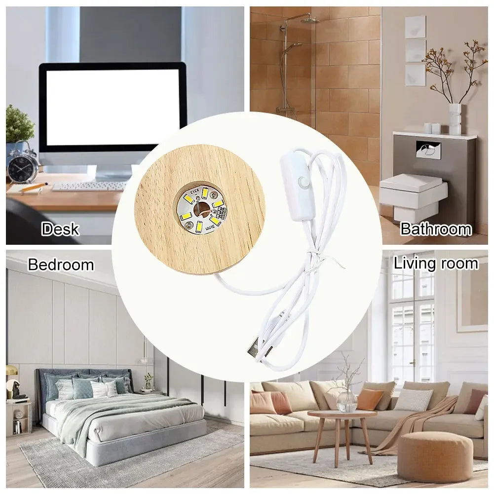 base lumineuse led bois naturel moderne câble usb interrupteur adhésif minimaliste chambre blanc