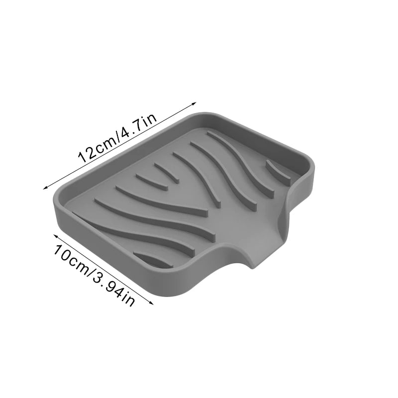 support savon gris blanc moderne adhésif rayures horizontales drainage anti dérapant cuisine salle bain