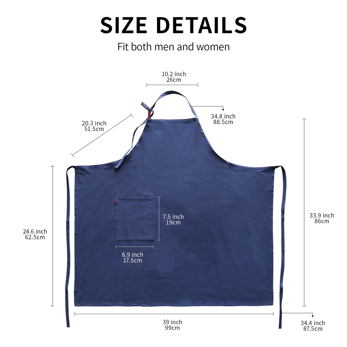 tablier coton bleu marine noir poche ajustement nœuds élégants résistance taches cuisine classique fonctionnel