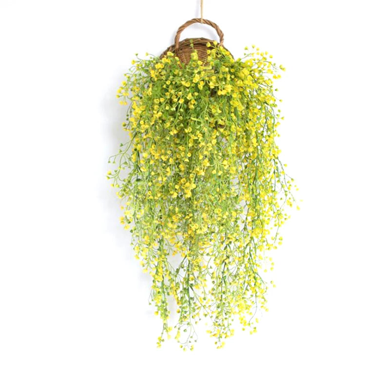 panier suspendu tressé rotin marron clair marron foncé beige clair traditionnel anneau métallique plantes