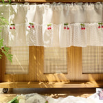 rideau blanc pois cerises relief polyester translucide decoratif rustique cuisine chambre fenetre
