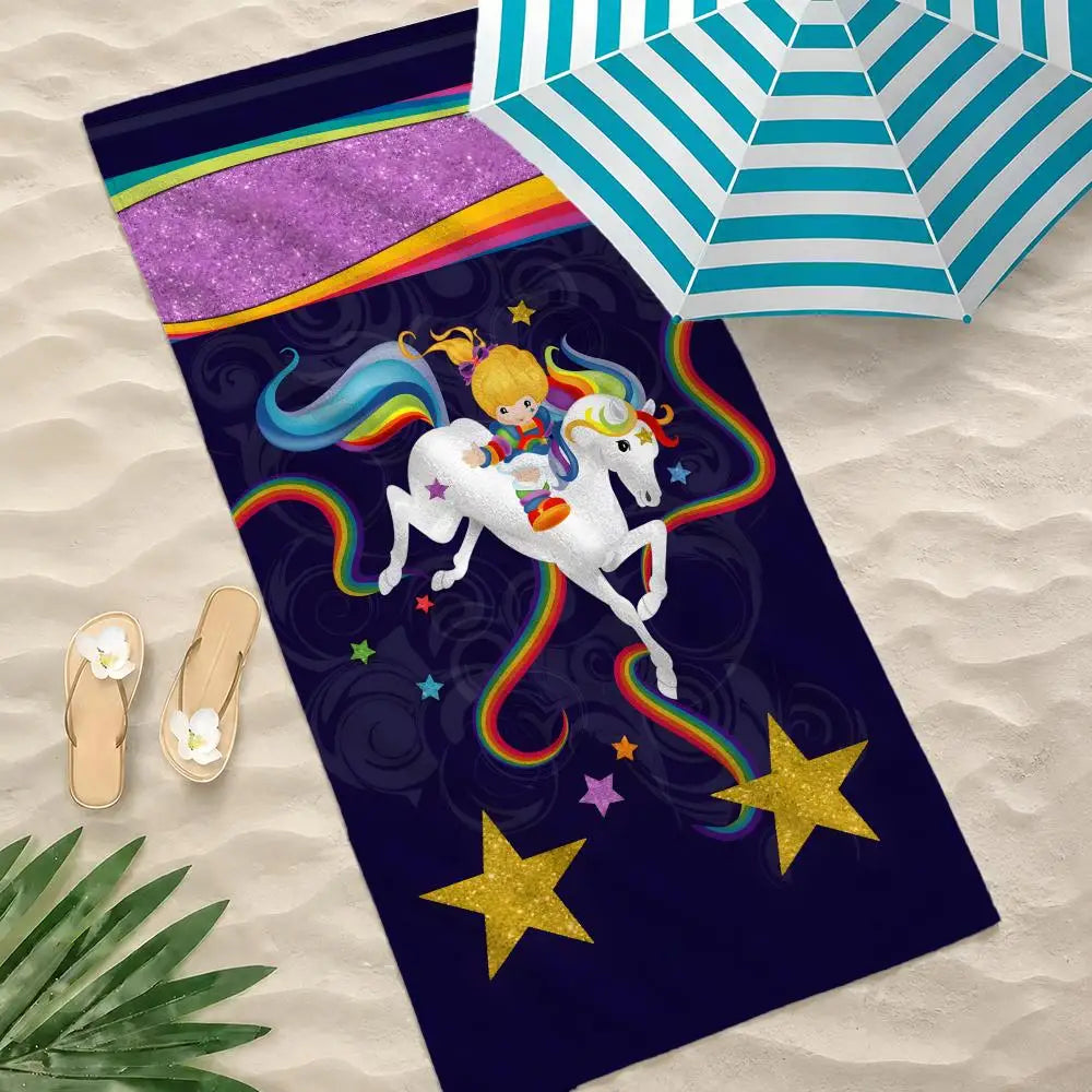 grande serviette plage microfibre licorne arc ciel motif vintage homme femme