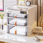 boîte documents transparente moderne rangement papier stylos bloc notes étages crème blanc