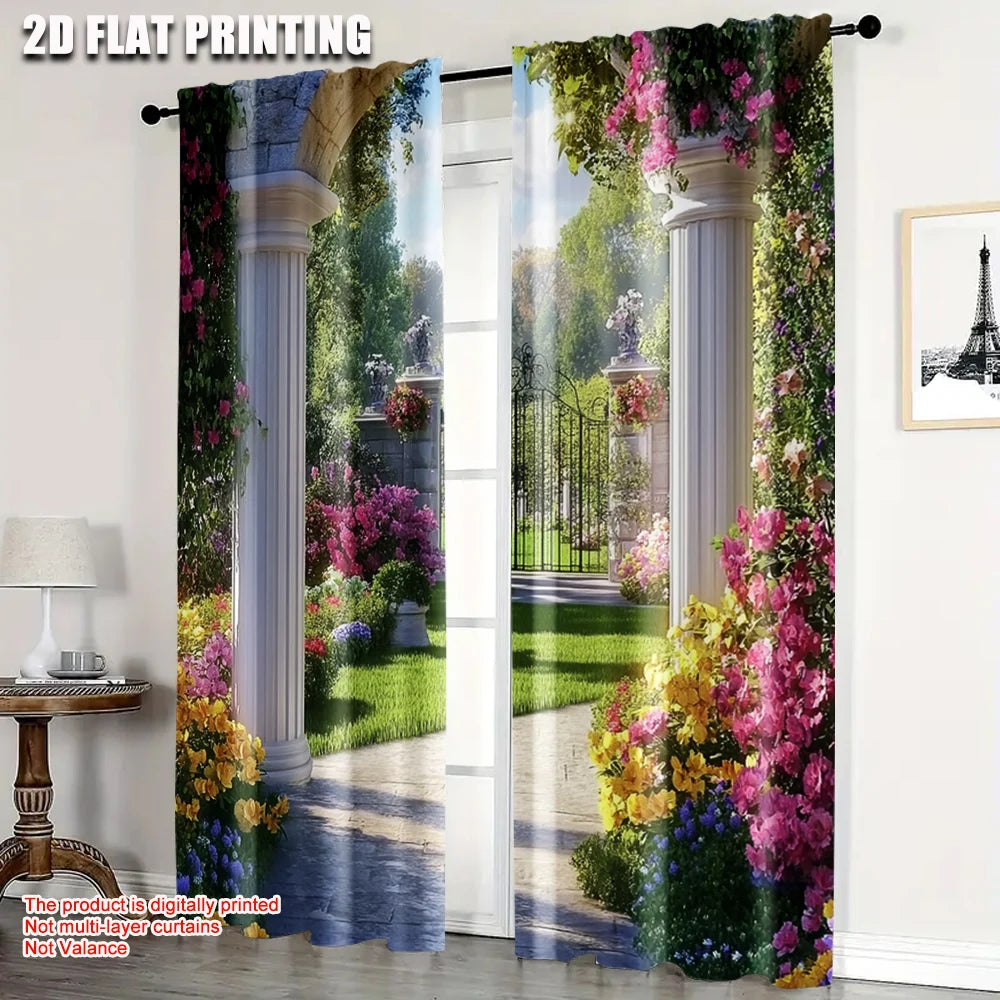rideau multicolore imprimé 3d moderne colonnes fleurs jardinintérieur deux pièces polyester