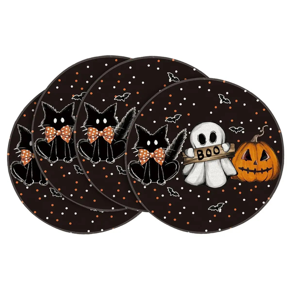 assiette halloween noire orange motif chat fantome citrouille decoration table repas festif decoratif