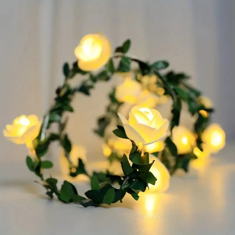 guirlande lumineuse fleur rose blanc vert 10 led decoration mariage saint valentin