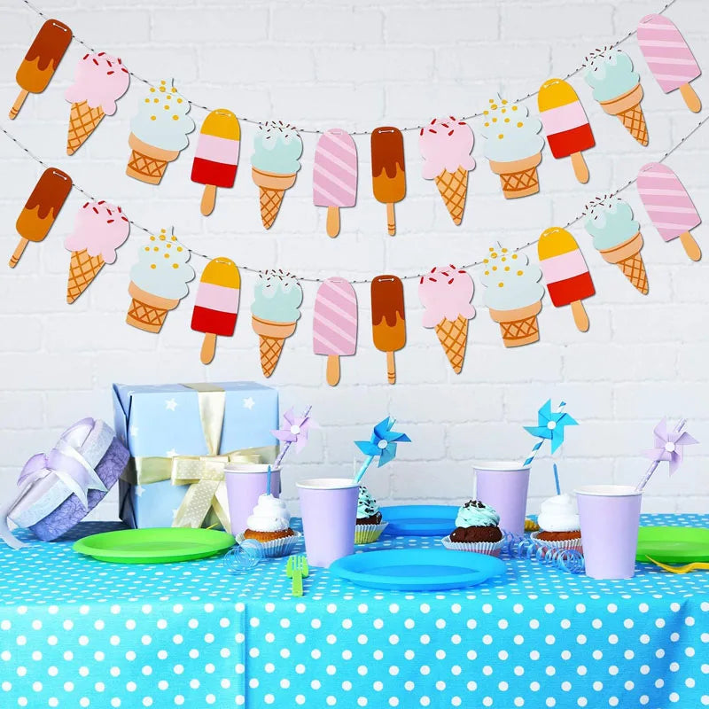 décoration gâteau anniversaire cones glace glitter rose bleu blanc carton cartoon pique bois