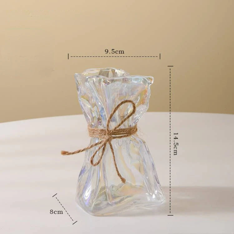 vase verre transparent moderne ruban jute pot fleur terrarium décoration table hydroponique artisanat